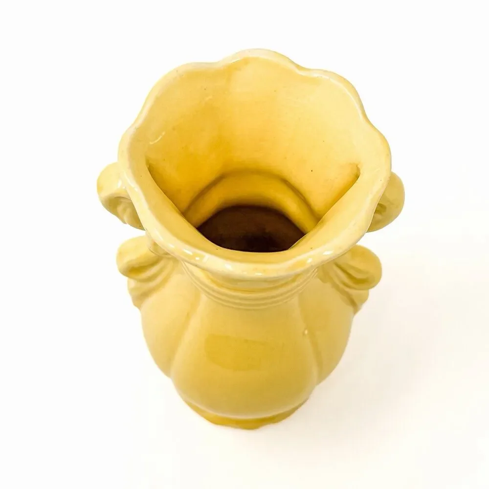 Vintage Brush McCoy 705 Yellow Ribbon Bow Vase 7” Art Pottery Cottagecore